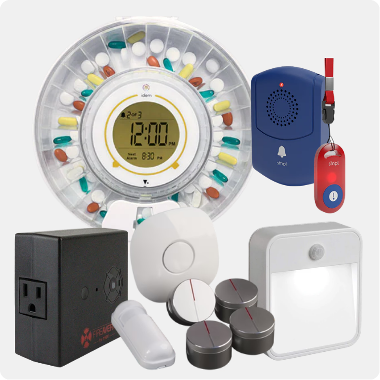 pill dispenser, fire detection, sensors, lights and trackers