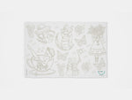 The Dream Bimoo coloring placemat including women, flowers and butterflies.