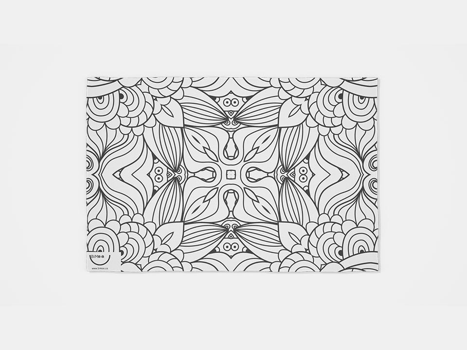 The back of the two-sided and washable Mandala Bimoo coloring placemat for people living with dementia.