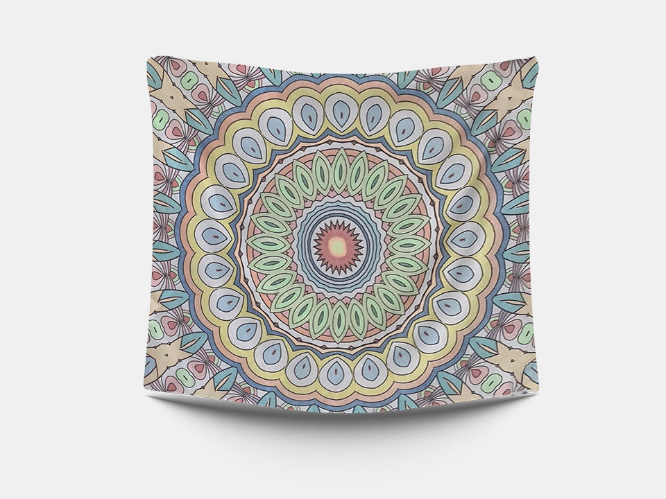 A coloured Bimoo square mandala washable tablecloth.