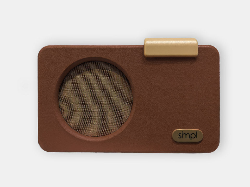 The brown Lift Music Player, a simple way to listen to music for people living with dementia.