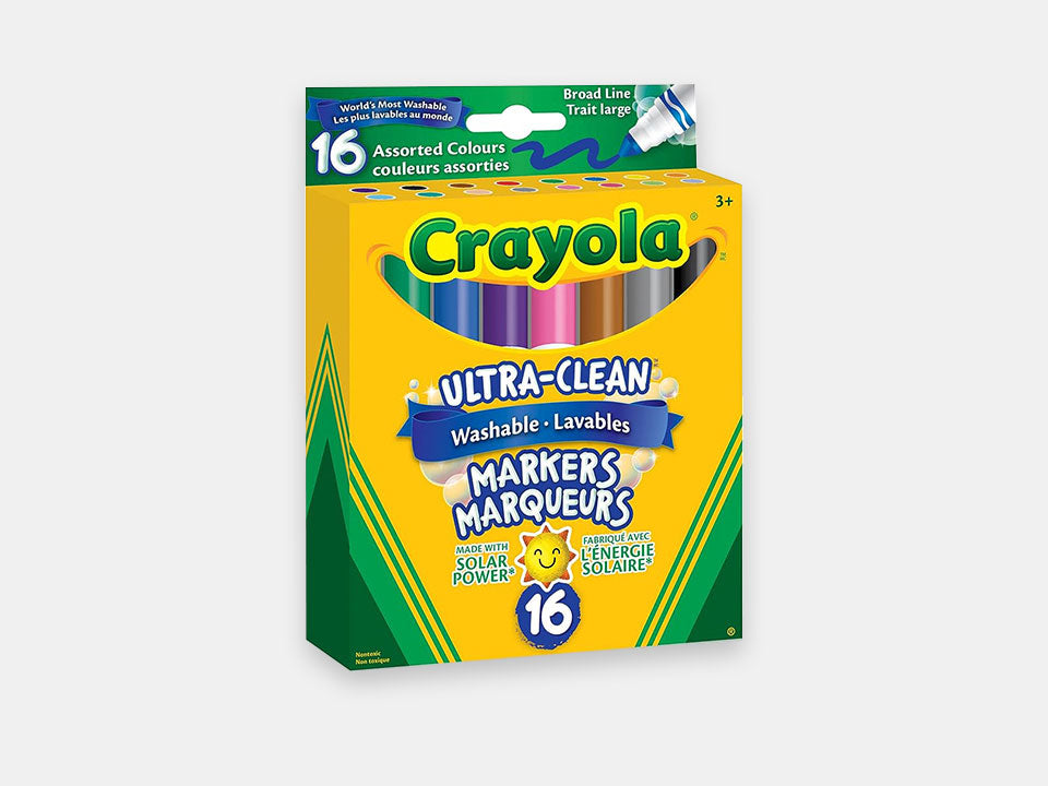 A box of 16 broad line crayola washable markers.
