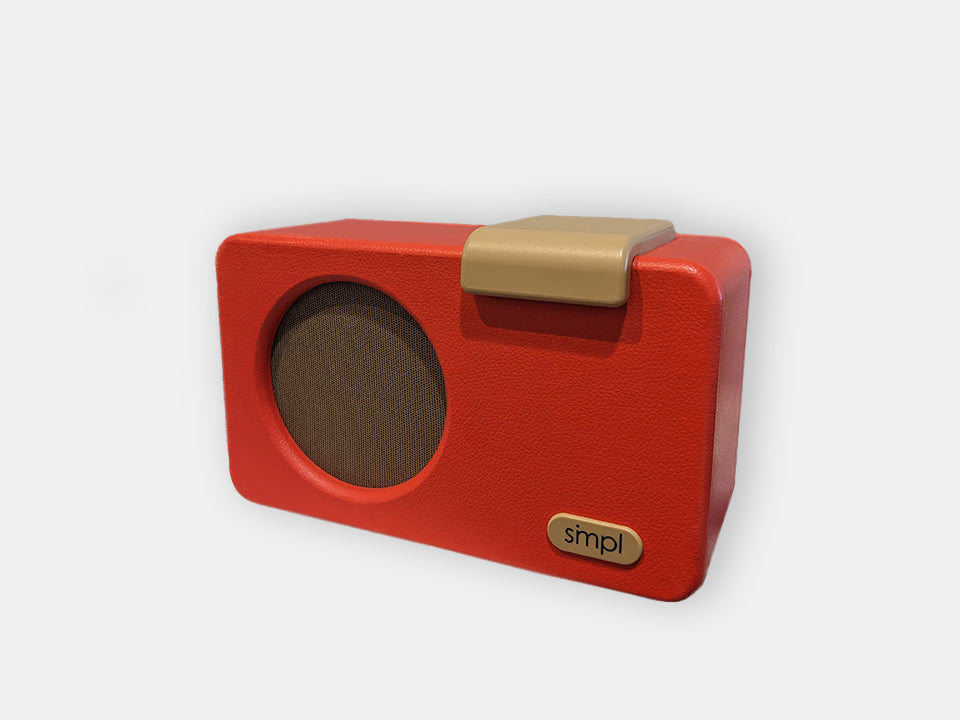 The red Lift Music Player, designed for people living with dementia.