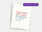 Bundle of 5 Age friendly Birthday Cards.