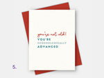 Age friendly Birthday Card: ''You're not old you're chronologically advanced'' with a blue envelope.