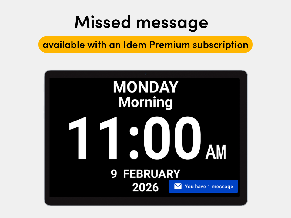 The Idem Clock displaying a missed message