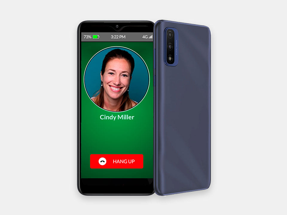 The sceen of Raz momory phone in a call showing the hangup button and the person in the phone call. 