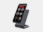 A protective case and upright wireless charging stand for the Raz Memory Phone.