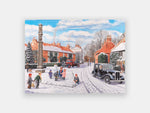 35-piece puzzle for people living with dementia depicting a snowy brick-housed town and children playing in the streets.