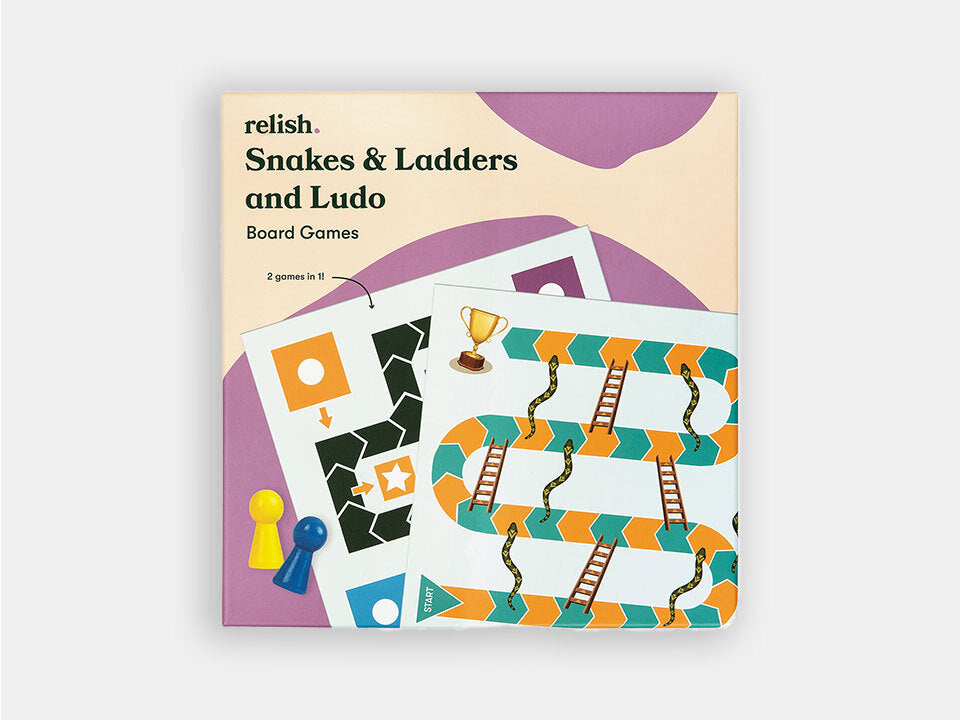 Relish Snakes and Ladders Game, box seen from the front