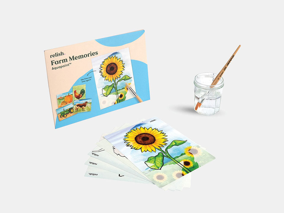 The Aquapaint Farm Memories from Relish, an aquapaint reveiled with only water and a paintbrush.
