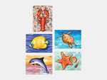 The Relish aquapaint Ocean life set of 5, including a dolphin, a fish, a turtle, a starfish and a lobster.