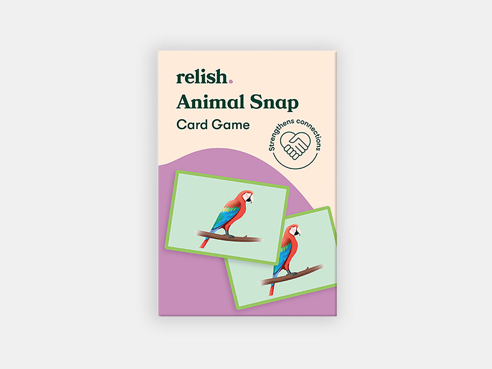 Front of the Relish Animal Snap Card Game for people living with cognitive impairment.