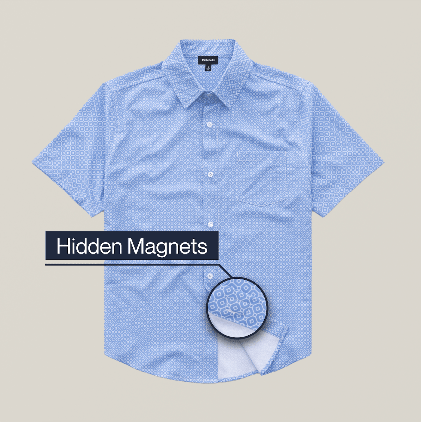 Chemise à manches courtes et boutons magnétiques pour hommes