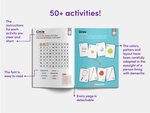 The opened Spark Your Mind activity book showing some of its activities and its features like the easy-to-read font.