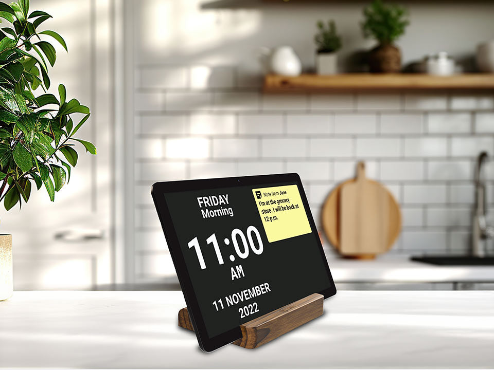 Wooden Idem Stand on a kitchen countertop.