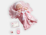 The Asian ''La Newborn'' comfort doll with its pink accessories.