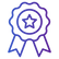 Purple icon of a ribbon with a star in the center on a white background
