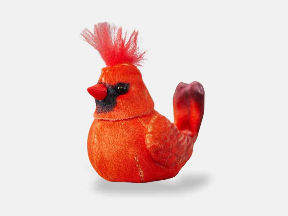 The red cardinal walker squawker, designed for people living with dementia, as a reminder to not leave their walker behind.