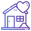 Purple icon of a house with a heart on the roof against a white background