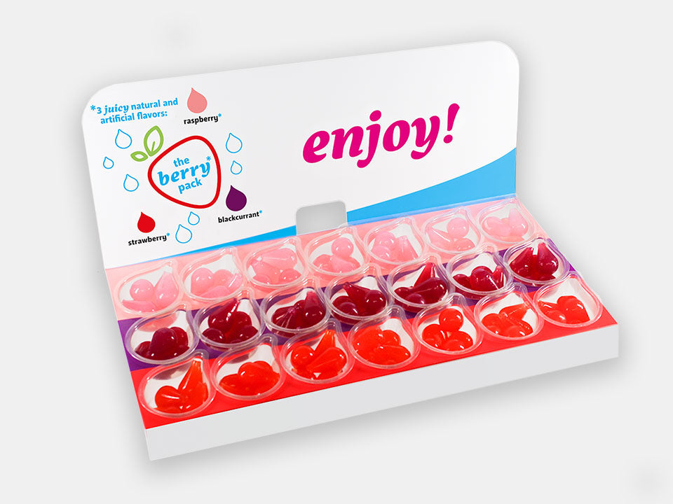 Jelly Drops Berry Pack created to help people with dementia stay hydrated.