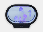 Jellyfish Sensory Lamp, containing jellyfish swimming in a water tank, illuminated by a blue led light.