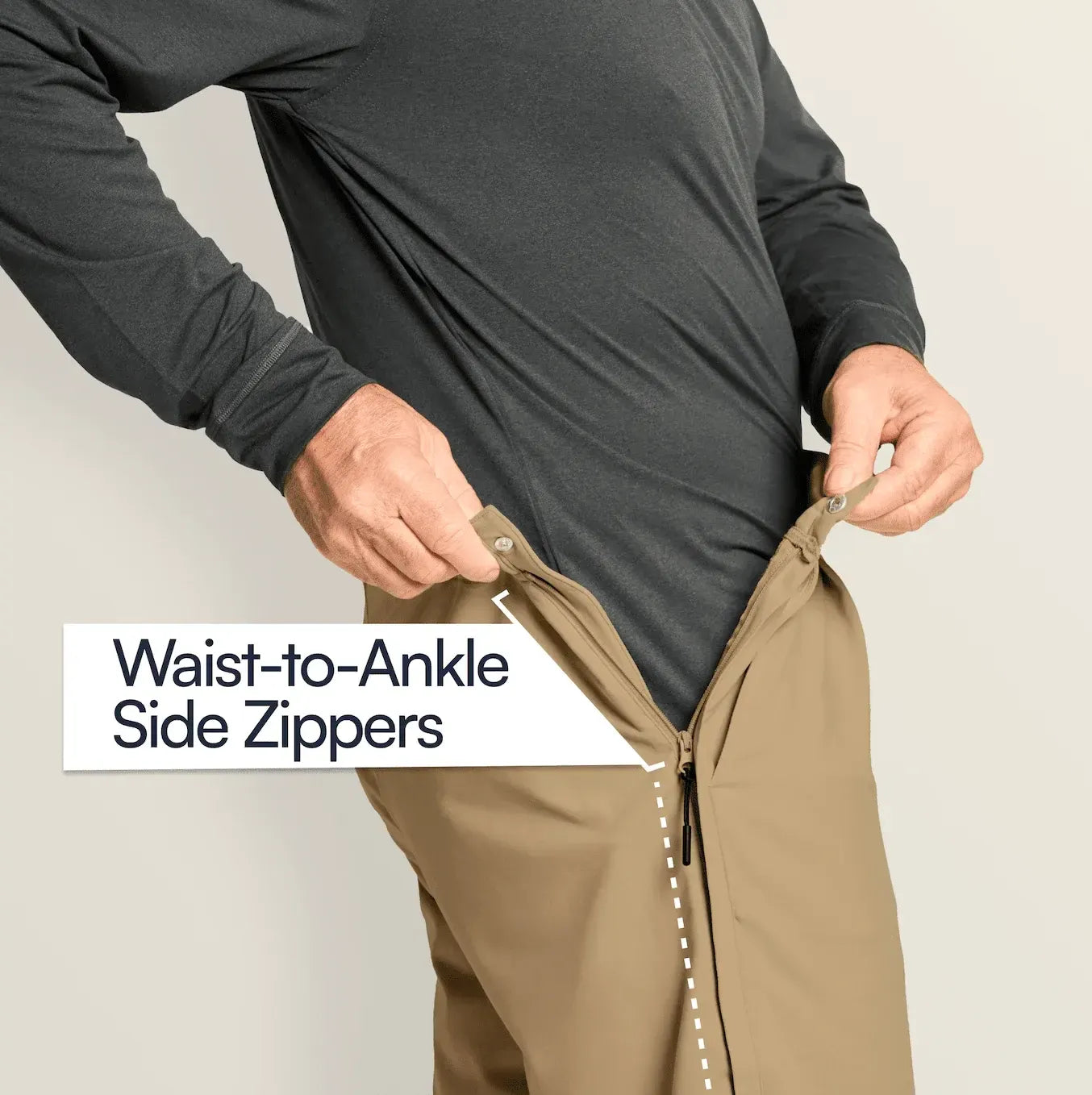 Pantalon pour hommes, fermeture à glissière latérale