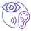 Icon of an eye, ear, and mouth on a white background