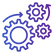 Three purple gears with arrows on a white background