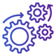 Three purple gears with arrows on a white background