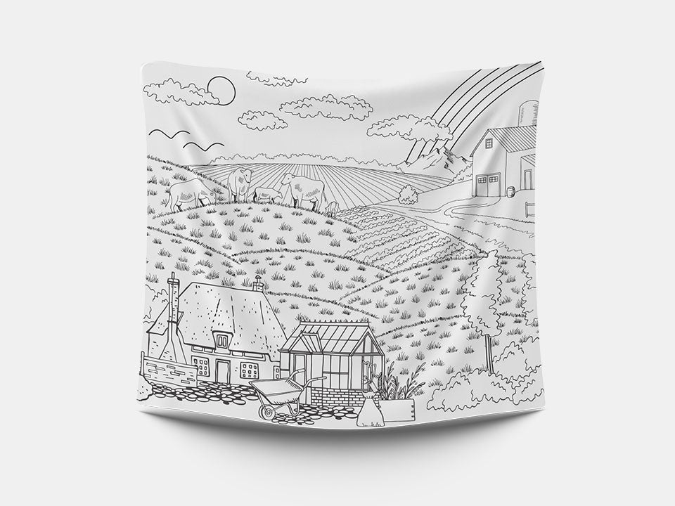 The square country landscape Bimoo washable tablecloth for people living with dementia.